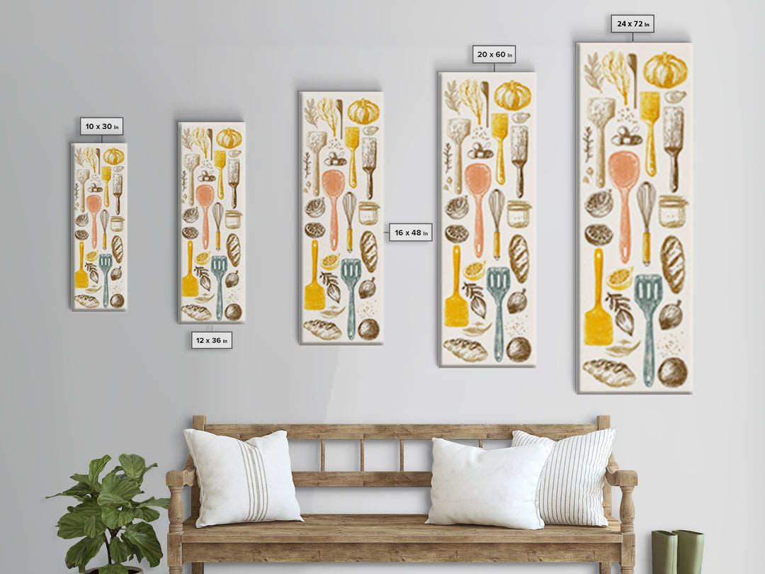 Kitchen Utensil Silhouettes Canvas Print, Kitchen Art, Kitchen Wall Art, Kitchen Decor, Abstract Art, Kitchen, KIT-1x3-81