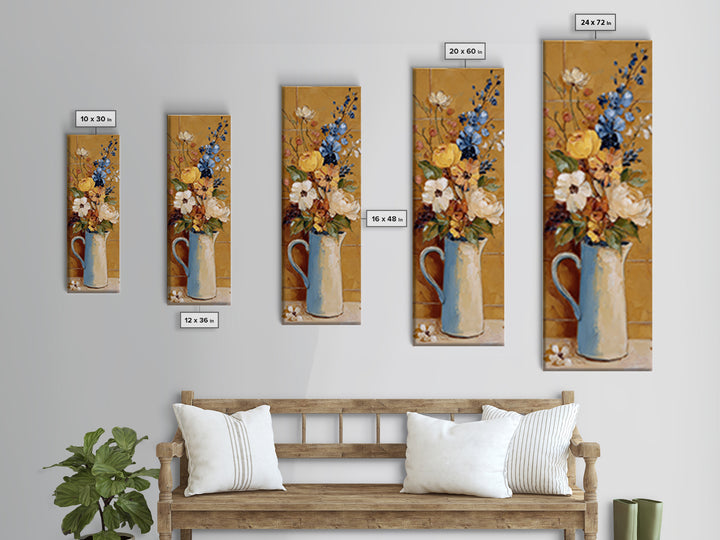 Floral Bouquet in a Kitchen Pitcher Framed Canvas Print, Kitchen Art, Printable Wall Art, Kitchen Decor, Oil Painting, Kitchen, KIT-1x3-84