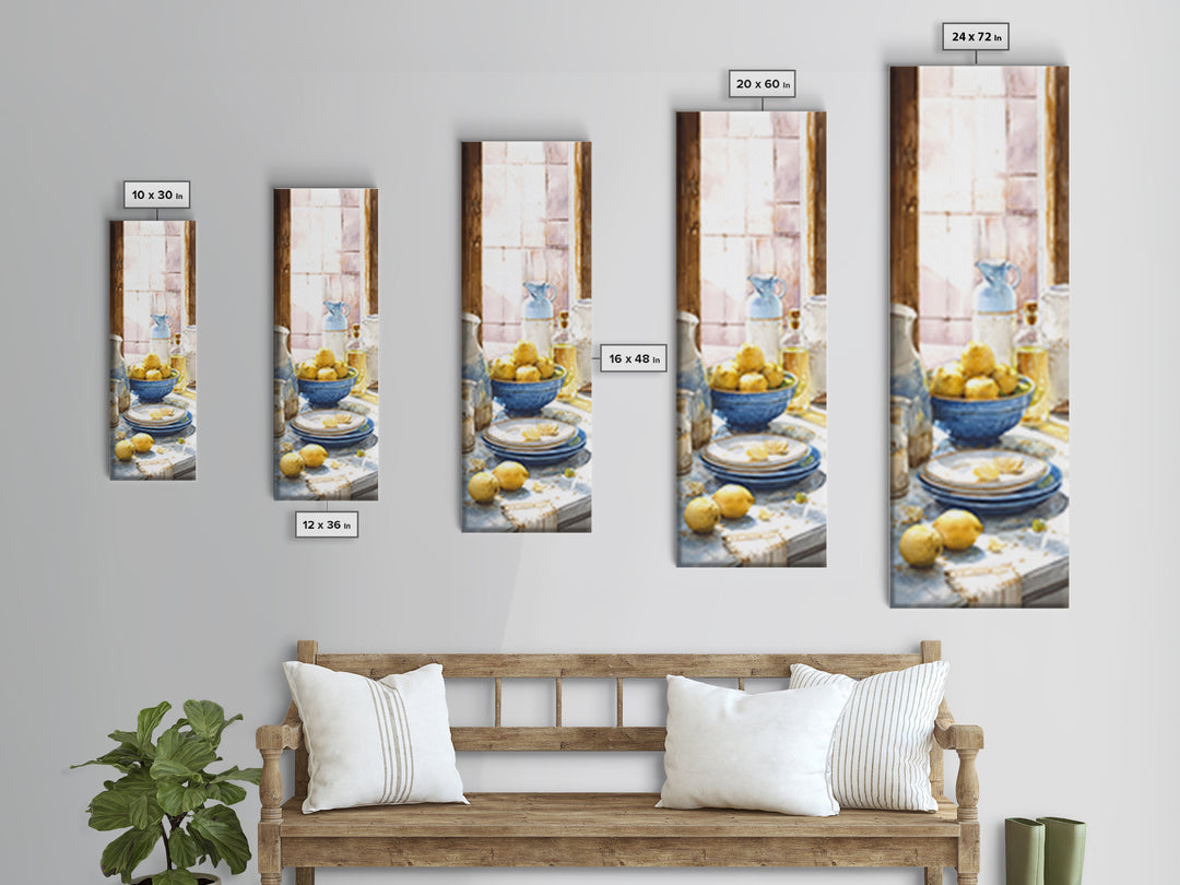 Lemons and Blue Ceramic Bowl Still Life Canvas Print, Kitchen Art, Luxury Decor, Kitchen Decor, Fine Art, Kitchen, Art Prints, KIT-1x3-86