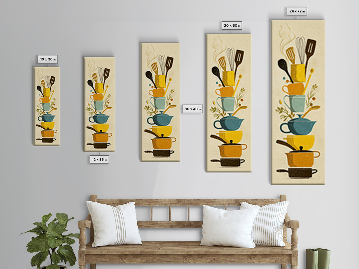 Kitchen Utensil Silhouettes Canvas Print, Kitchen Art, Neutral Decor, Kitchen Decor, Abstract Art, Kitchen, Wall Art, KIT-1x3-9
