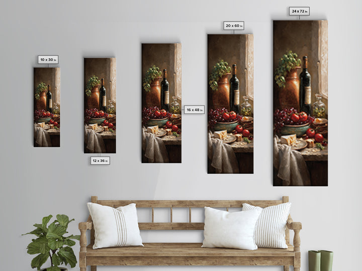 Wine Bottle Grapes and Cheese Still Life Framed Canvas Print, Kitchen Art, Kitchen Wall Decor, Kitchen Decor, Abstract Art, KIT-1x3-96