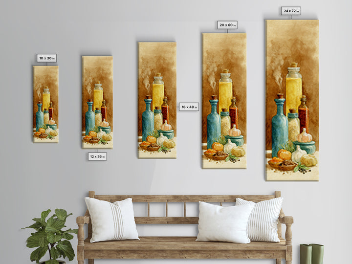 Watercolor Spice Jars Without Readable Labels Canvas Print, Kitchen Art, Coffee Print, Kitchen Decor, Oil Painting, Kitchen, KIT-1x3-97