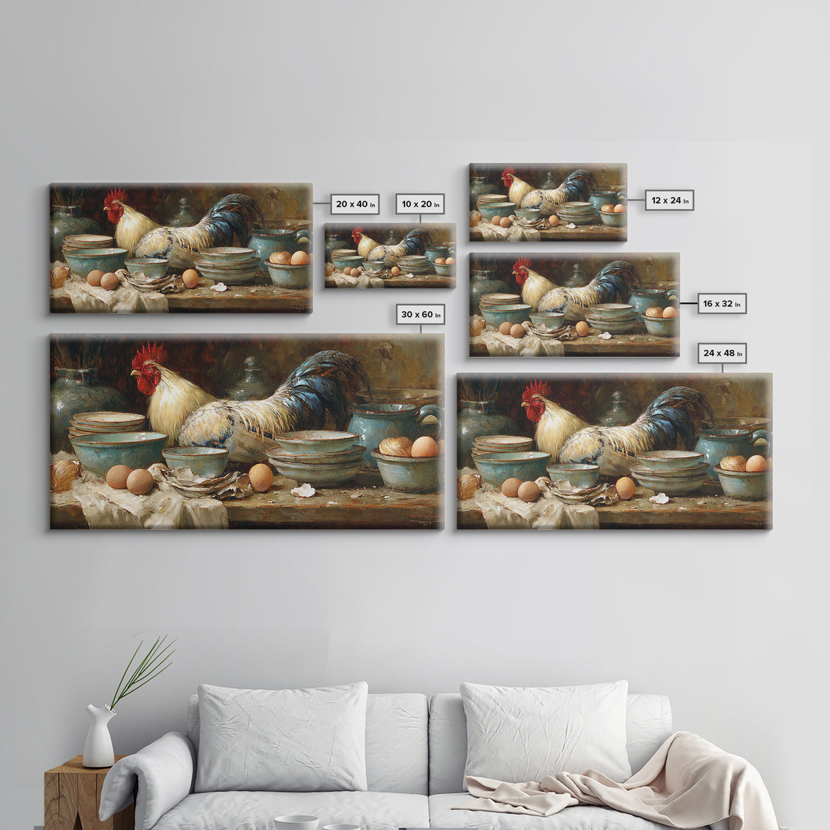 Rooster Portrait for Country Kitchen Charm Framed Canvas Print, Kitchen Art, Art Print, Kitchen Decor, Oil Painting, Kitchen, KIT-2x1-12