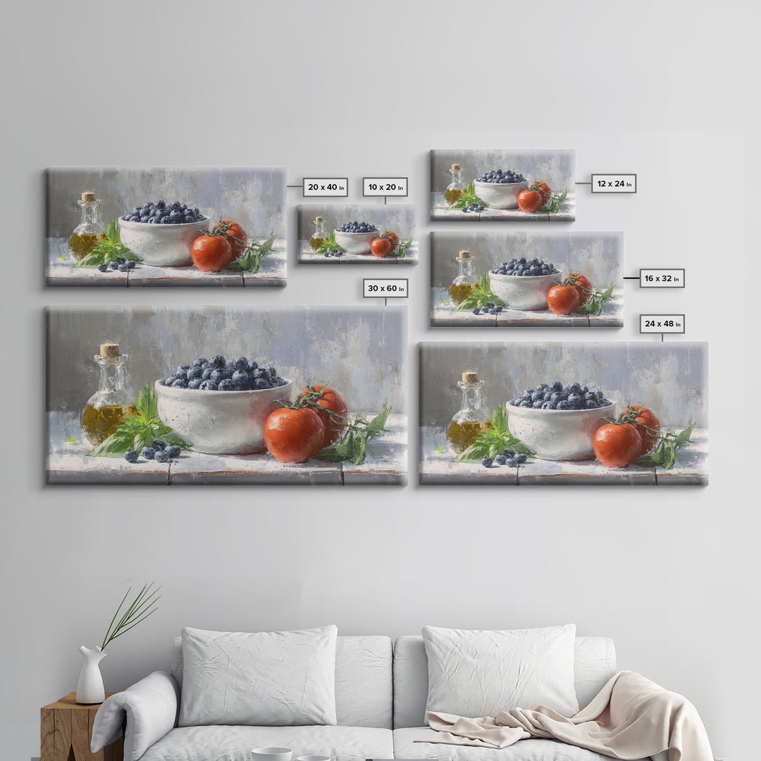 Blueberries in a White Bowl Canvas Print, Kitchen Art, Wall Decor, Kitchen Decor, Oil Painting, Kitchen, Kitchen Wall Decor, KIT-2x1-39