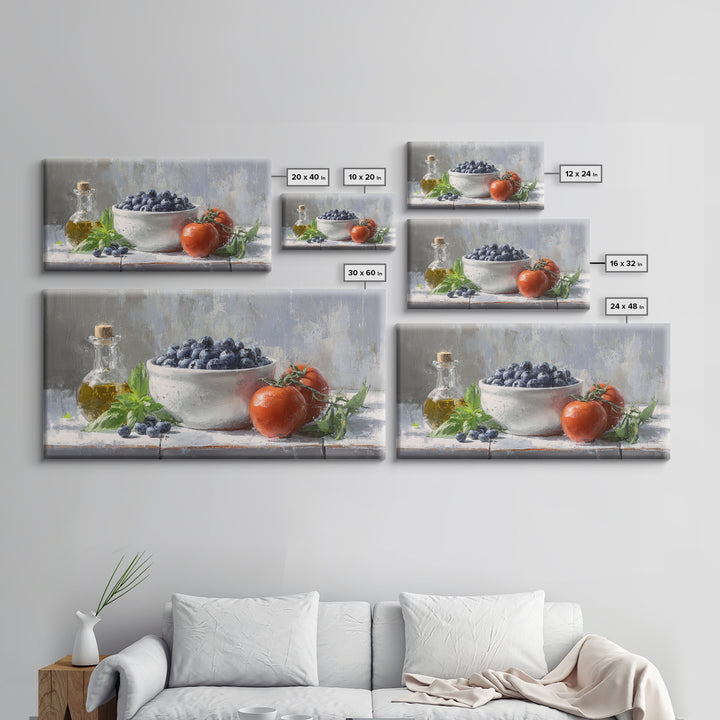 Blueberries in a White Bowl Canvas Print, Kitchen Art, Wall Decor, Kitchen Decor, Oil Painting, Kitchen, Kitchen Wall Decor, KIT-2x1-39