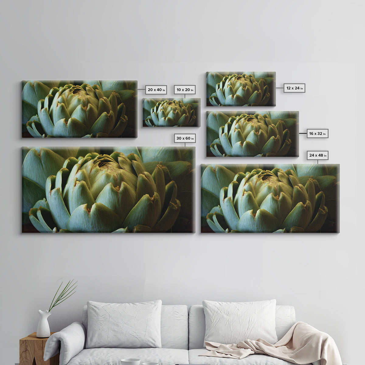 Artichoke Closeup in Painterly Green Tones Framed Canvas Print, Kitchen Art, Home Decor, Kitchen Decor, Fine Art, Kitchen, KIT-2x1-40