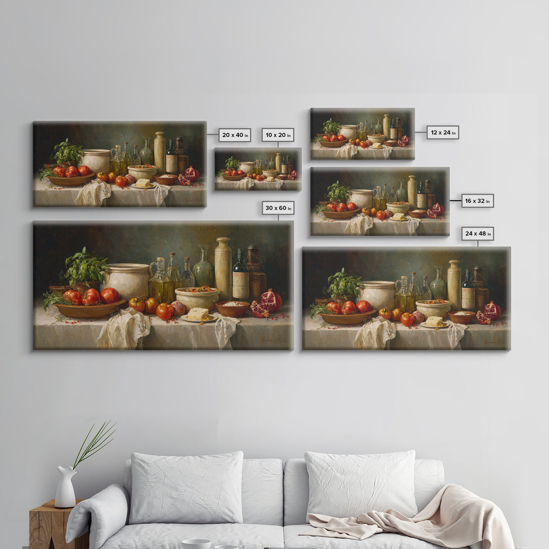 Figs Pomegranates and Linen Composition Framed Canvas Print, Kitchen Art, Statement Artwork, Kitchen Decor, Abstract Art, KIT-2x1-42