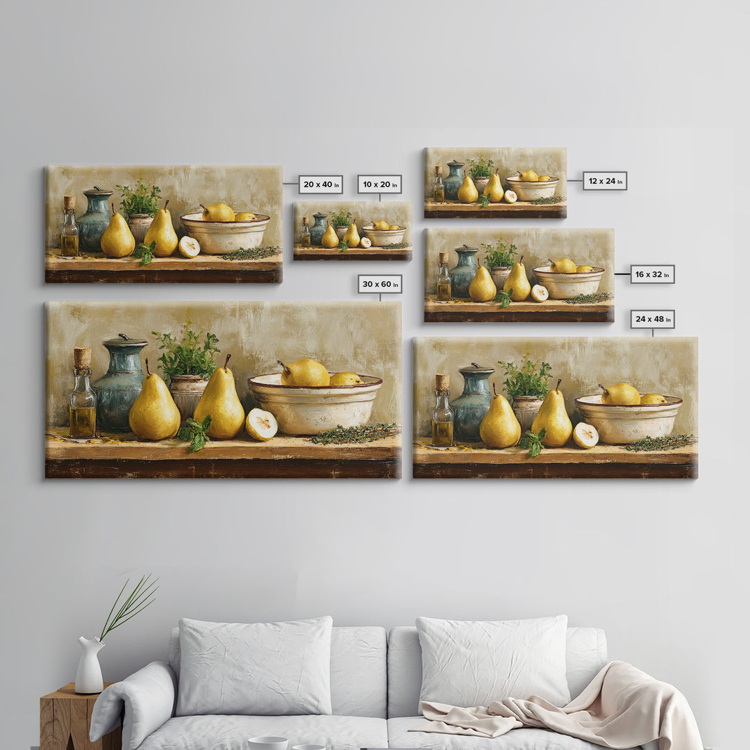 Farmhouse Pears on a Wooden Board Canvas Print, Kitchen Art, Digital Art, Kitchen Decor, Oil Painting, Kitchen, KIT-2x1-53