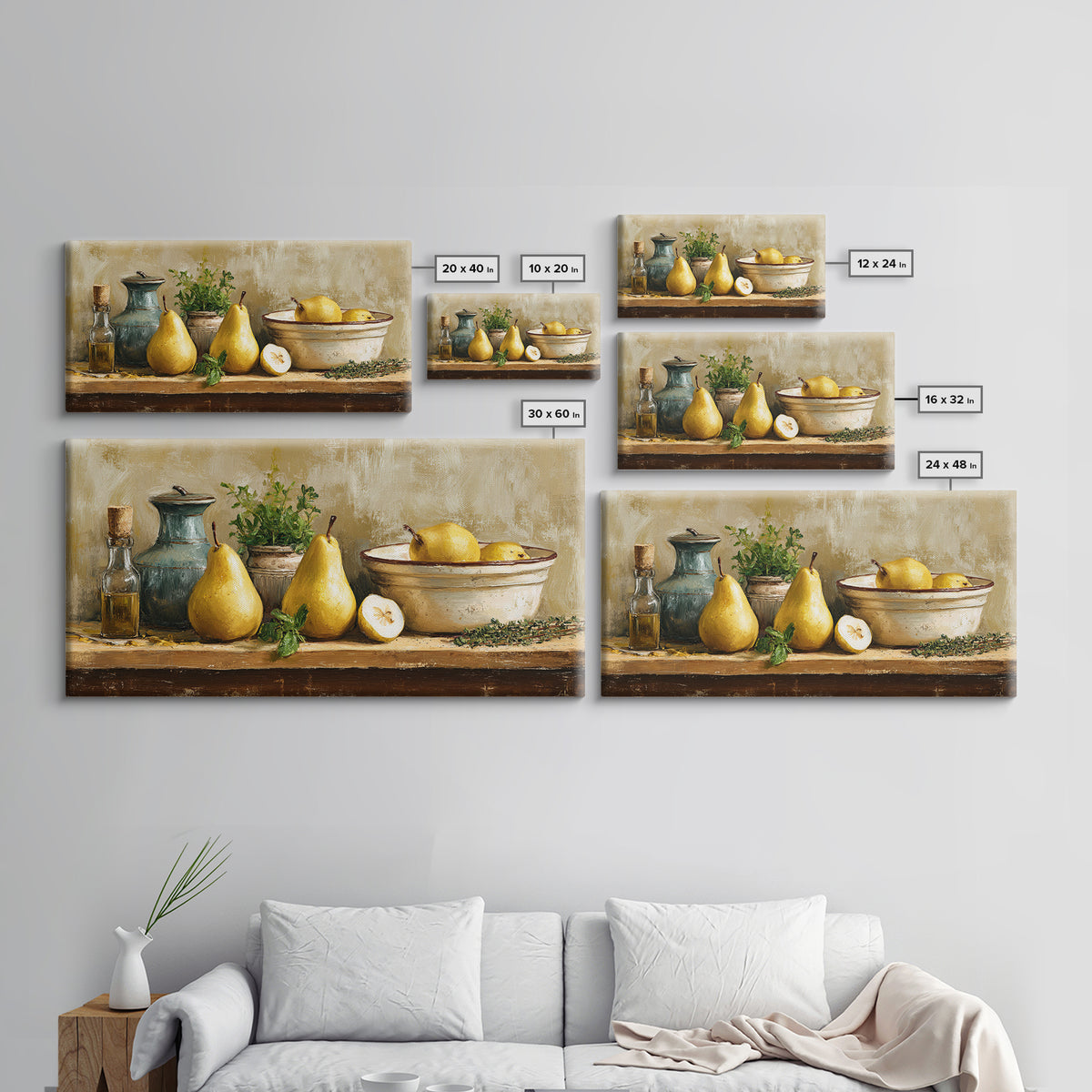 Farmhouse Pears on a Wooden Board Canvas Print, Kitchen Art, Digital Art, Kitchen Decor, Oil Painting, Kitchen, KIT-2x1-53
