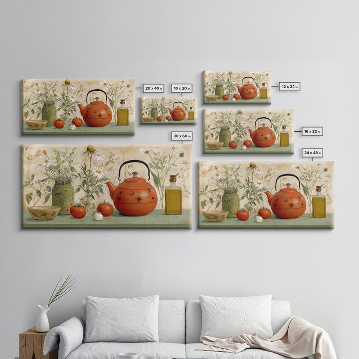 Tea Kettle with Steam and Wildflowers Canvas Print, Kitchen Art, Wall Art, Kitchen Decor, Watercolor Art, Kitchen, KIT-2x1-58