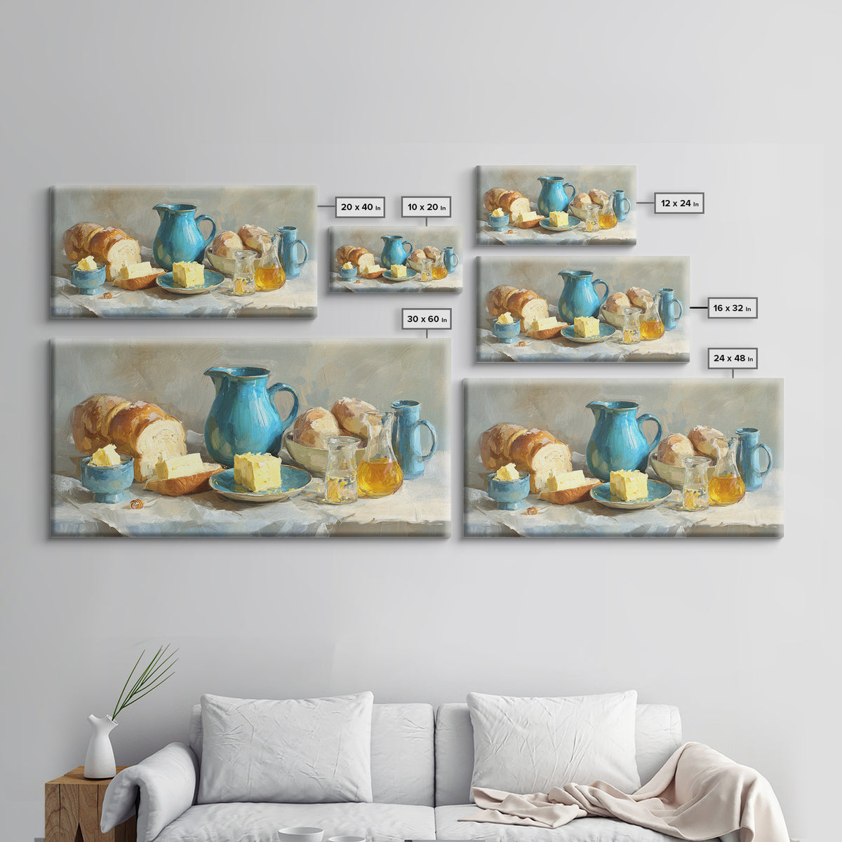 Fresh Bread with Butter and Honey Canvas Print, Kitchen Art, Room Decor, Kitchen Decor, Oil Painting, Kitchen, Digital Art, KIT-2x1-62