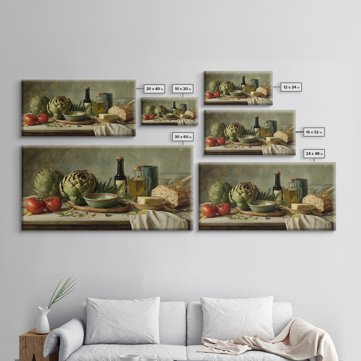 Artichoke Closeup in Painterly Green Tones Canvas Print, Kitchen Art, Art Prints, Kitchen Decor, Fine Art, Kitchen, Modern Art, KIT-2x1-64