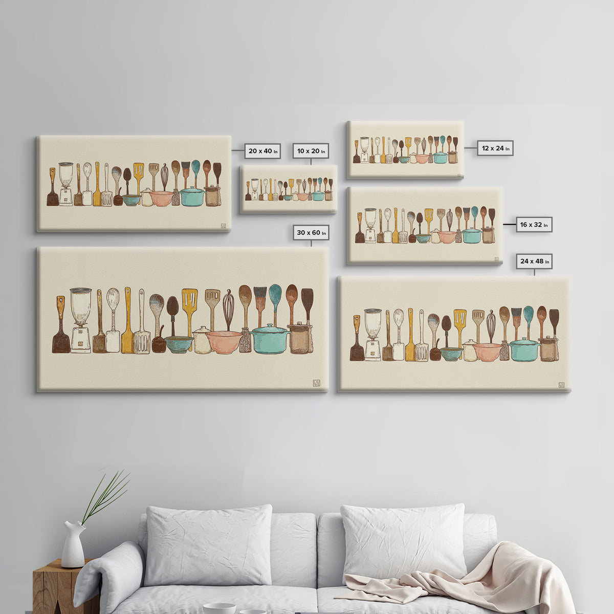 Kitchen Utensil Silhouettes Framed Canvas Print, Kitchen Art, Prints, Kitchen Decor, Fine Art, Kitchen, Kitchen Wall Decor, KIT-2x1-65