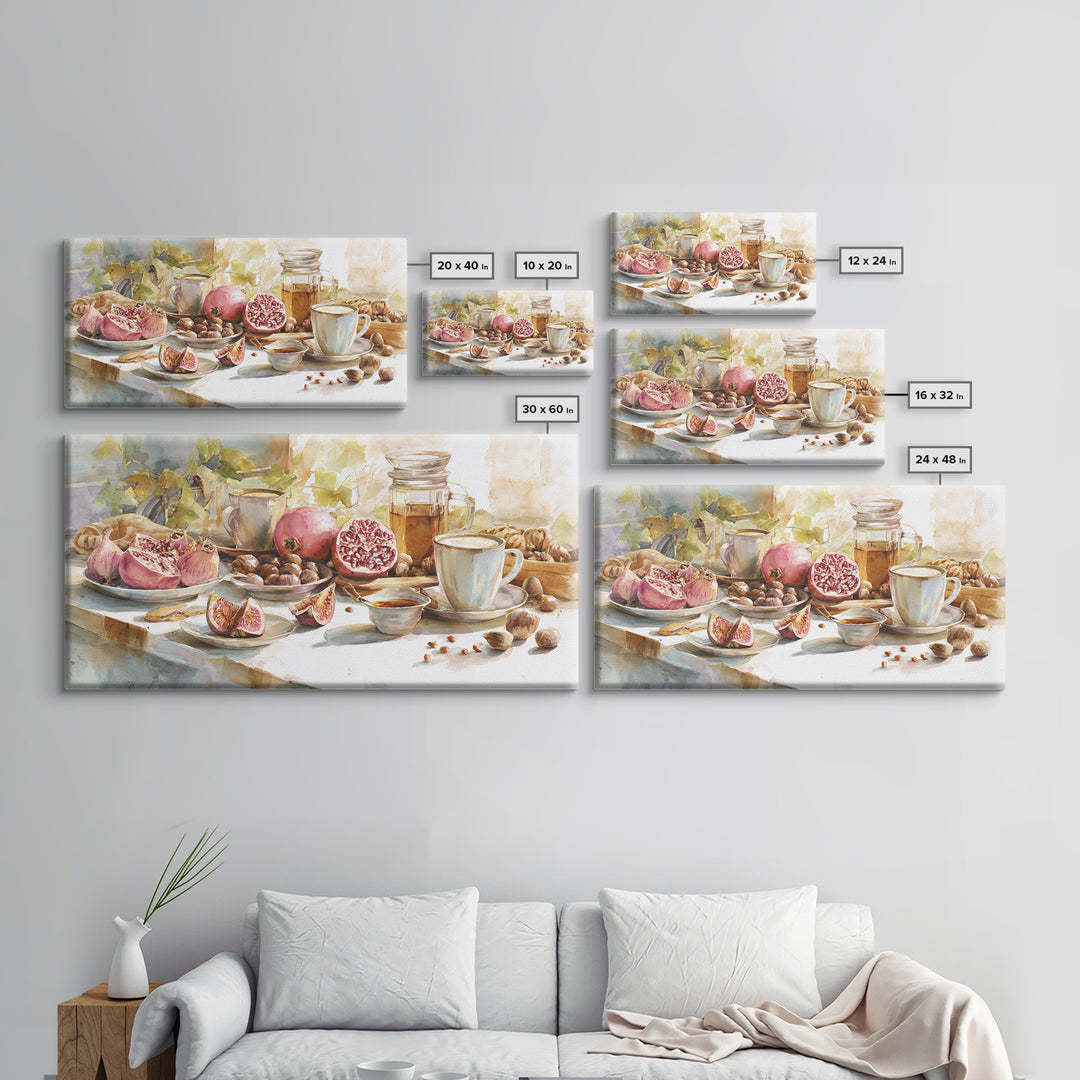 Figs Pomegranates and Linen Composition Canvas Print, Kitchen Art, Textured Painting, Kitchen Decor, Abstract Art, Kitchen, KIT-2x1-66