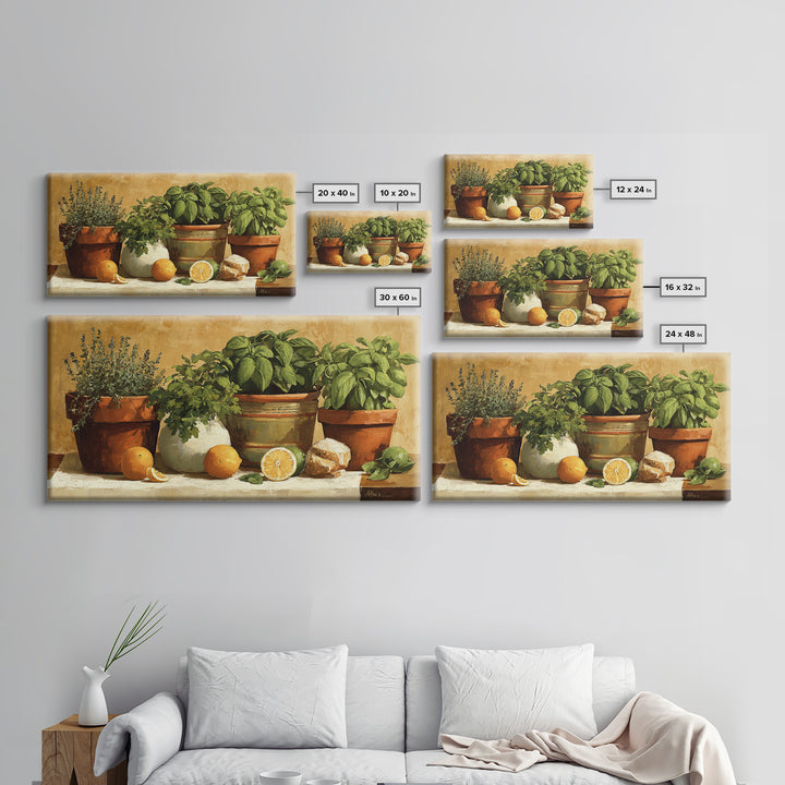 Fresh Herbs in Terracotta Pots Canvas Print, Kitchen Art, Kitchen Decor, Kitchen, Trendy Wall Art, Dining Room Wall Art, KIT-2x1-69
