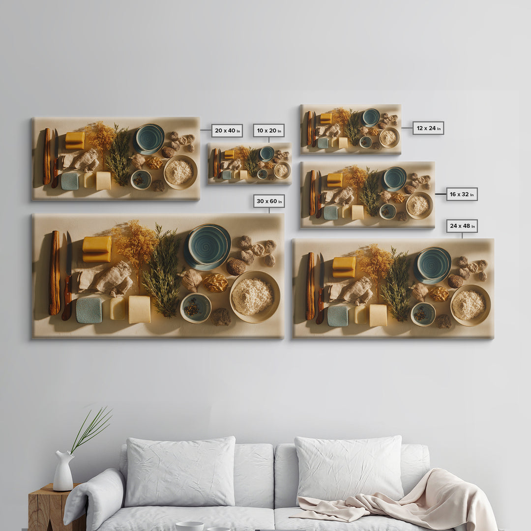 Chef Knives and Herbs Arranged as Graphic Canvas Print, Kitchen Art, Contemporary Art, Kitchen Decor, Fine Art, Kitchen, KIT-2x1-78