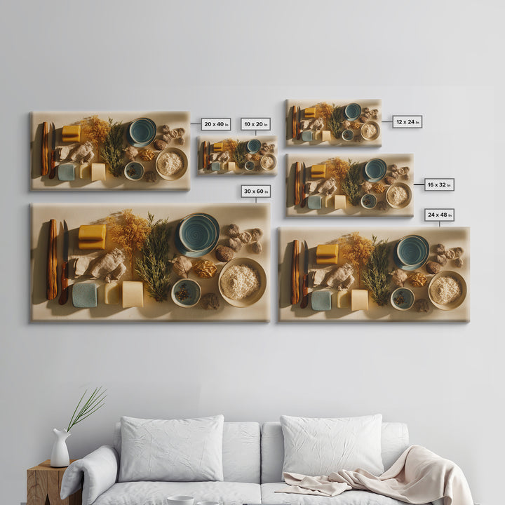 Chef Knives and Herbs Arranged as Graphic Canvas Print, Kitchen Art, Contemporary Art, Kitchen Decor, Fine Art, Kitchen, KIT-2x1-78