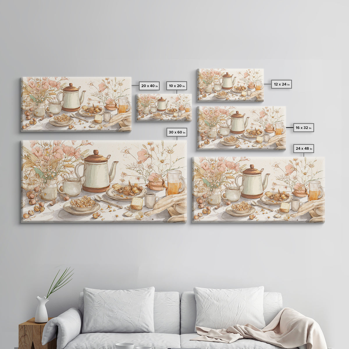 Tea Kettle with Steam and Wildflowers Canvas Print, Kitchen Art, Wall Art, Kitchen Decor, Watercolor Art, Kitchen, KIT-2x1-82