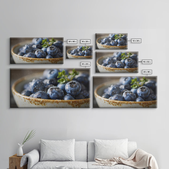 Blueberries in a White Bowl Framed Canvas Print, Kitchen Art, Coffee Art, Kitchen Decor, Fine Art, Kitchen, Fine Art Print, KIT-2x1-87