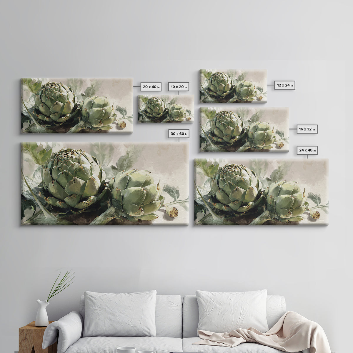 Artichoke Closeup in Painterly Green Tones Framed Canvas Print, Kitchen Art, Kitchen Wall Art, Kitchen Decor, Fine Art, Kitchen, KIT-2x1-88