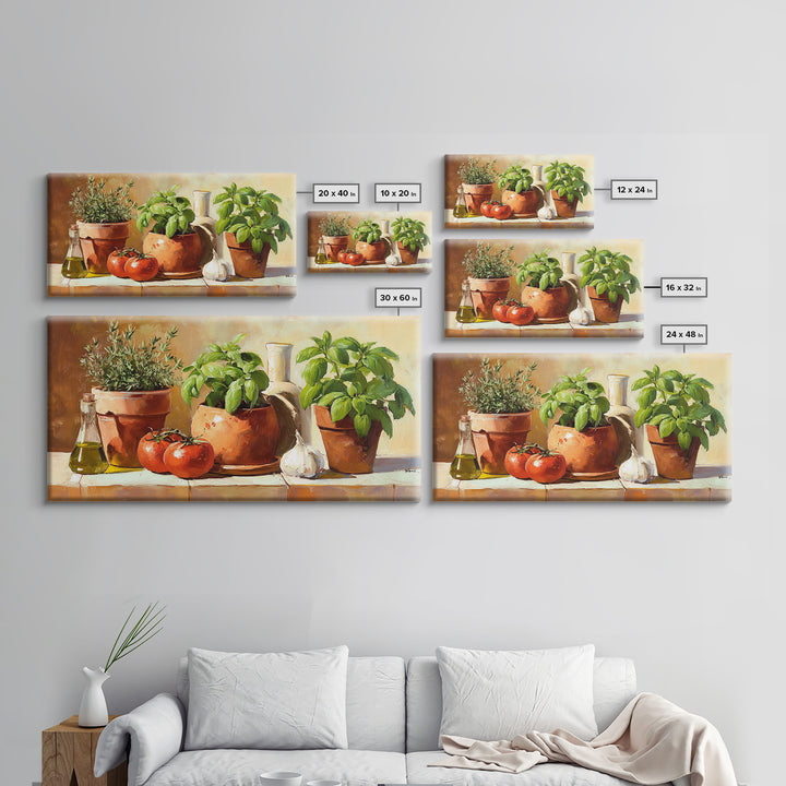 Fresh Herbs in Terracotta Pots Canvas Print, Kitchen Art, Kitchen Decor, Kitchen, Trendy Wall Art, Dining Room Wall Art, KIT-2x1-93