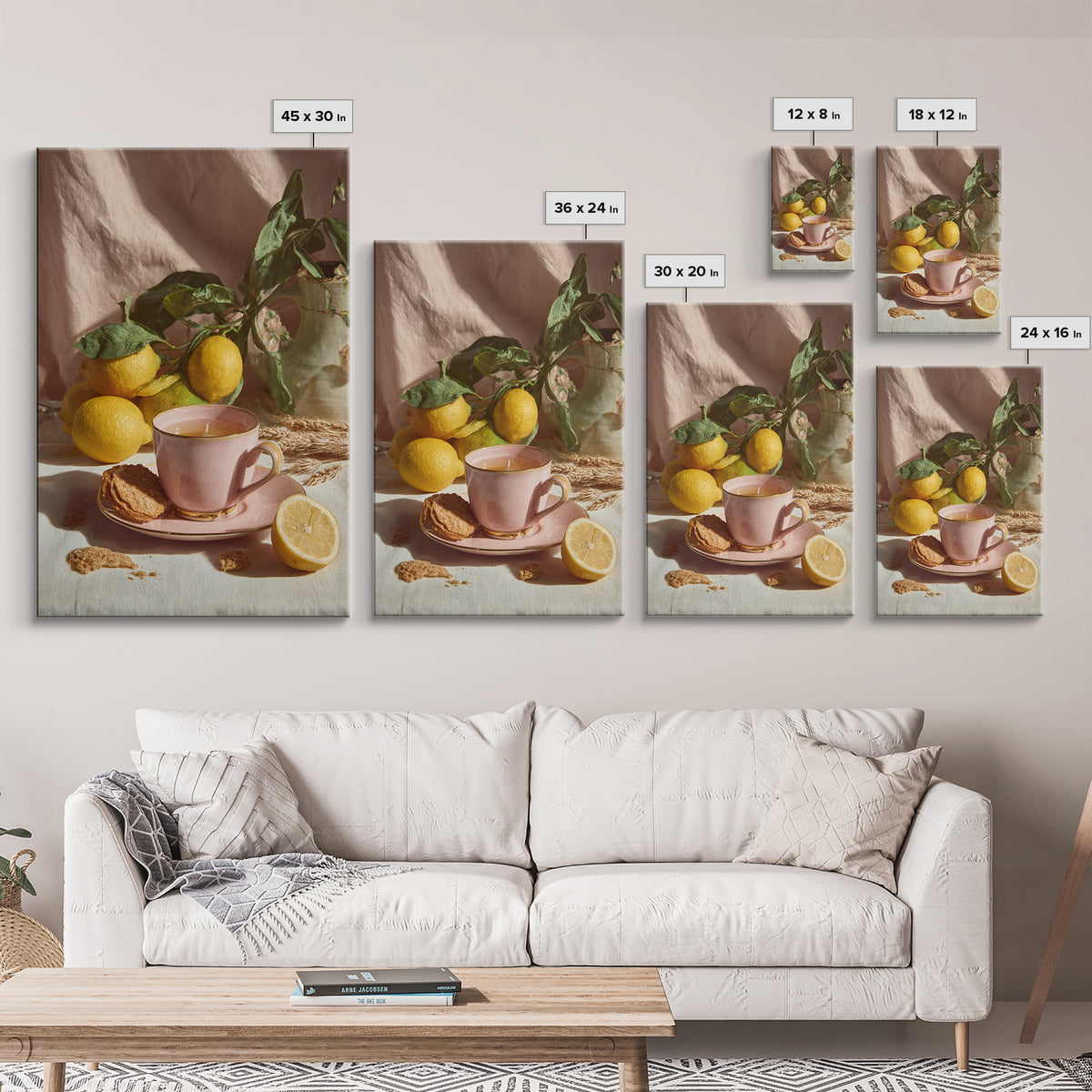 Pasta Lemons and Basil Mediterranean Still Life Framed Canvas Print, Kitchen Art, Wall Art, Kitchen Decor, Fine Art, Kitchen, KIT-2x3-1
