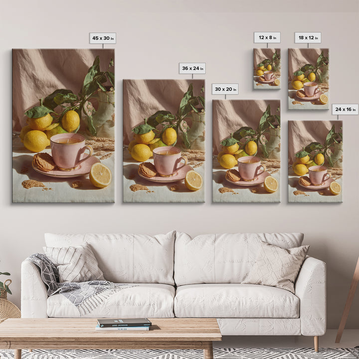 Pasta Lemons and Basil Mediterranean Still Life Framed Canvas Print, Kitchen Art, Wall Art, Kitchen Decor, Fine Art, Kitchen, KIT-2x3-1