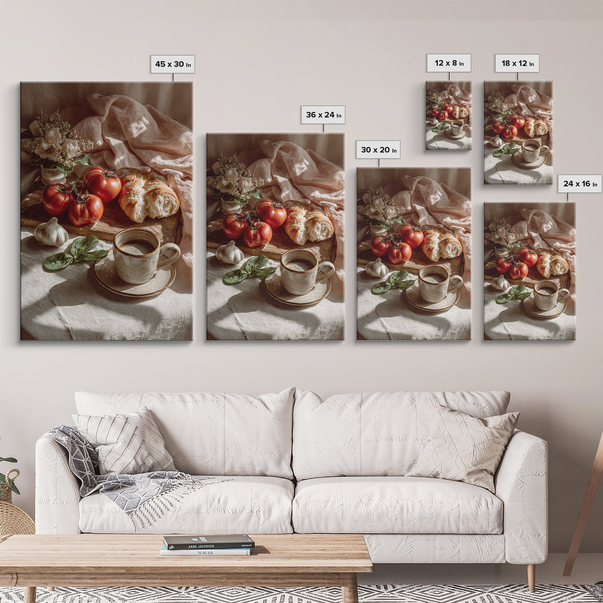 Tomatoes Garlic and Basil on Linen Canvas Print, Kitchen Art, Bar Cart Decor, Kitchen Decor, Kitchen, Minimalist Decor, KIT-2x3-11