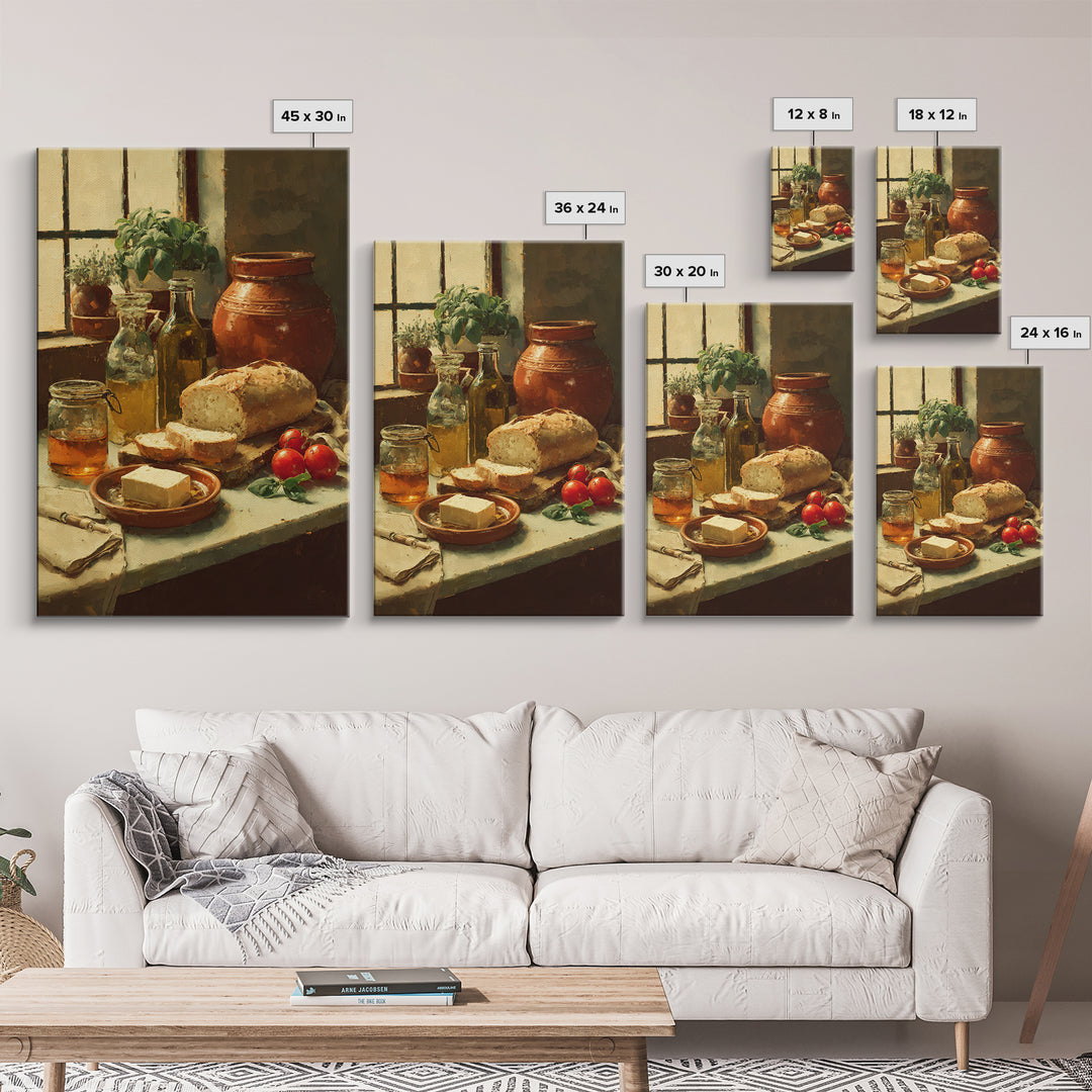 Fresh Bread with Butter and Honey Framed Canvas Print, Kitchen Art, Boho Decor, Kitchen Decor, Abstract Art, Kitchen, KIT-2x3-2