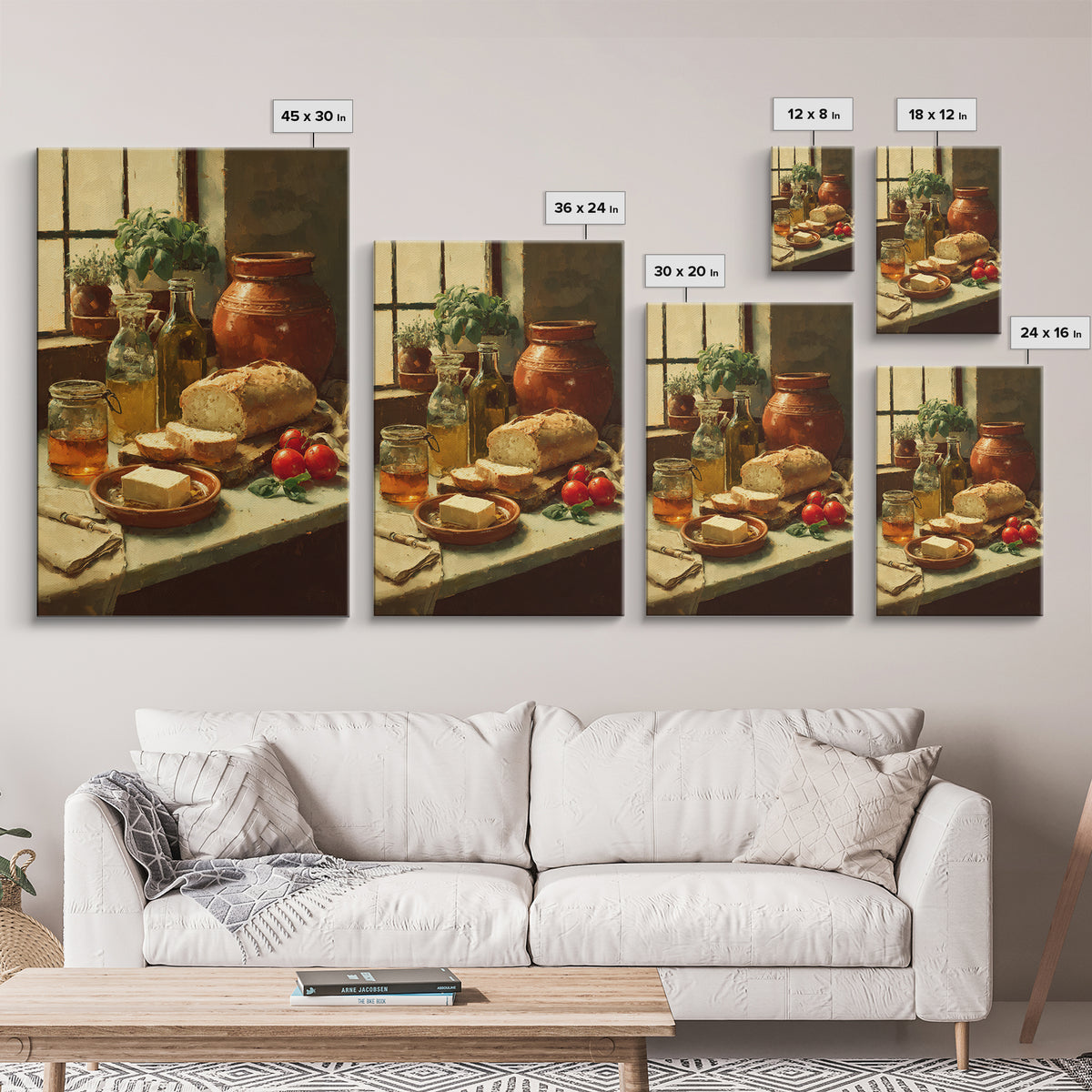 Fresh Bread with Butter and Honey Framed Canvas Print, Kitchen Art, Boho Decor, Kitchen Decor, Abstract Art, Kitchen, KIT-2x3-2
