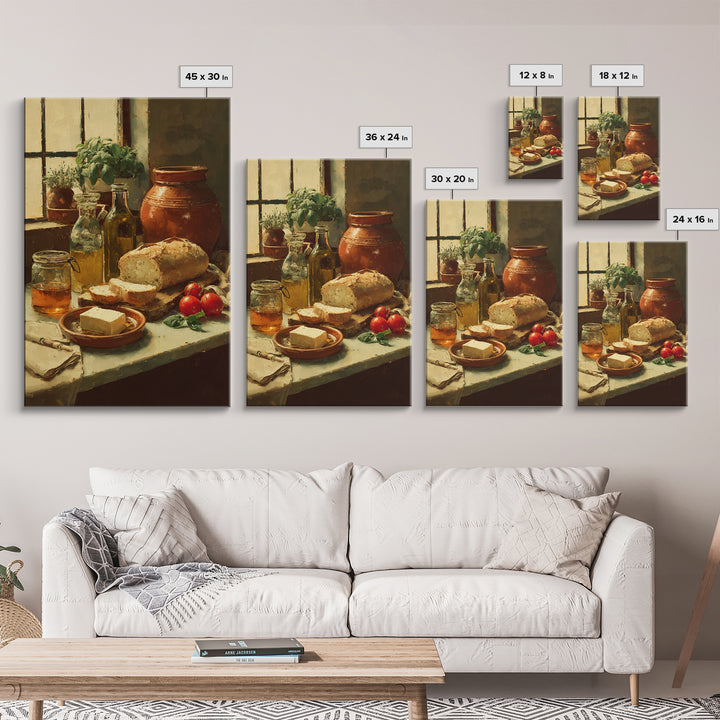 Fresh Bread with Butter and Honey Framed Canvas Print, Kitchen Art, Boho Decor, Kitchen Decor, Abstract Art, Kitchen, KIT-2x3-2