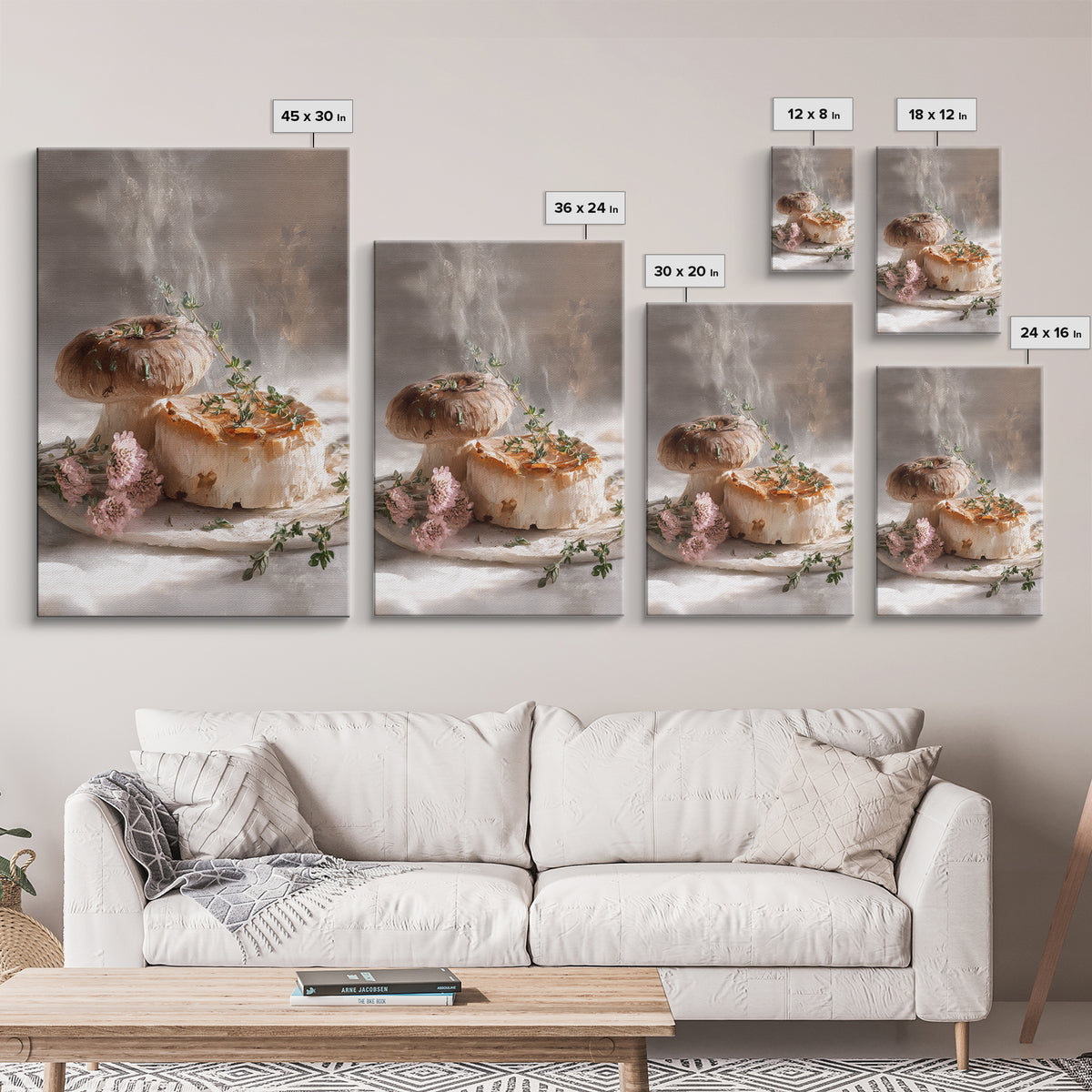 Mushrooms and Thyme Botanical Study Canvas Print, Kitchen Art, Art Print, Kitchen Decor, Fine Art, Kitchen, Art Prints, KIT-2x3-23