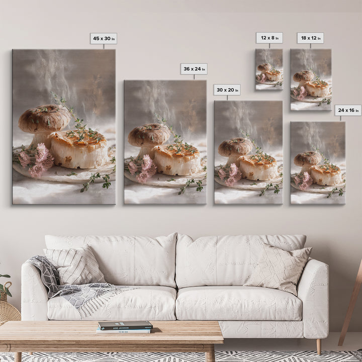 Mushrooms and Thyme Botanical Study Canvas Print, Kitchen Art, Art Print, Kitchen Decor, Fine Art, Kitchen, Art Prints, KIT-2x3-23