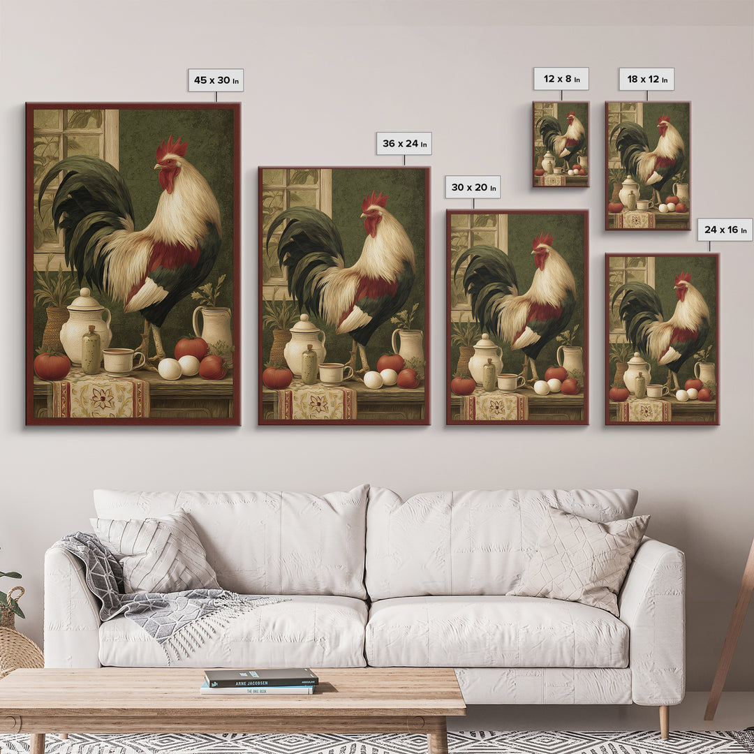 Rooster Portrait for Country Kitchen Charm Framed Canvas Print, Kitchen Art, Trendy Wall Art, Kitchen Decor, Fine Art, Kitchen, KIT-2x3-24