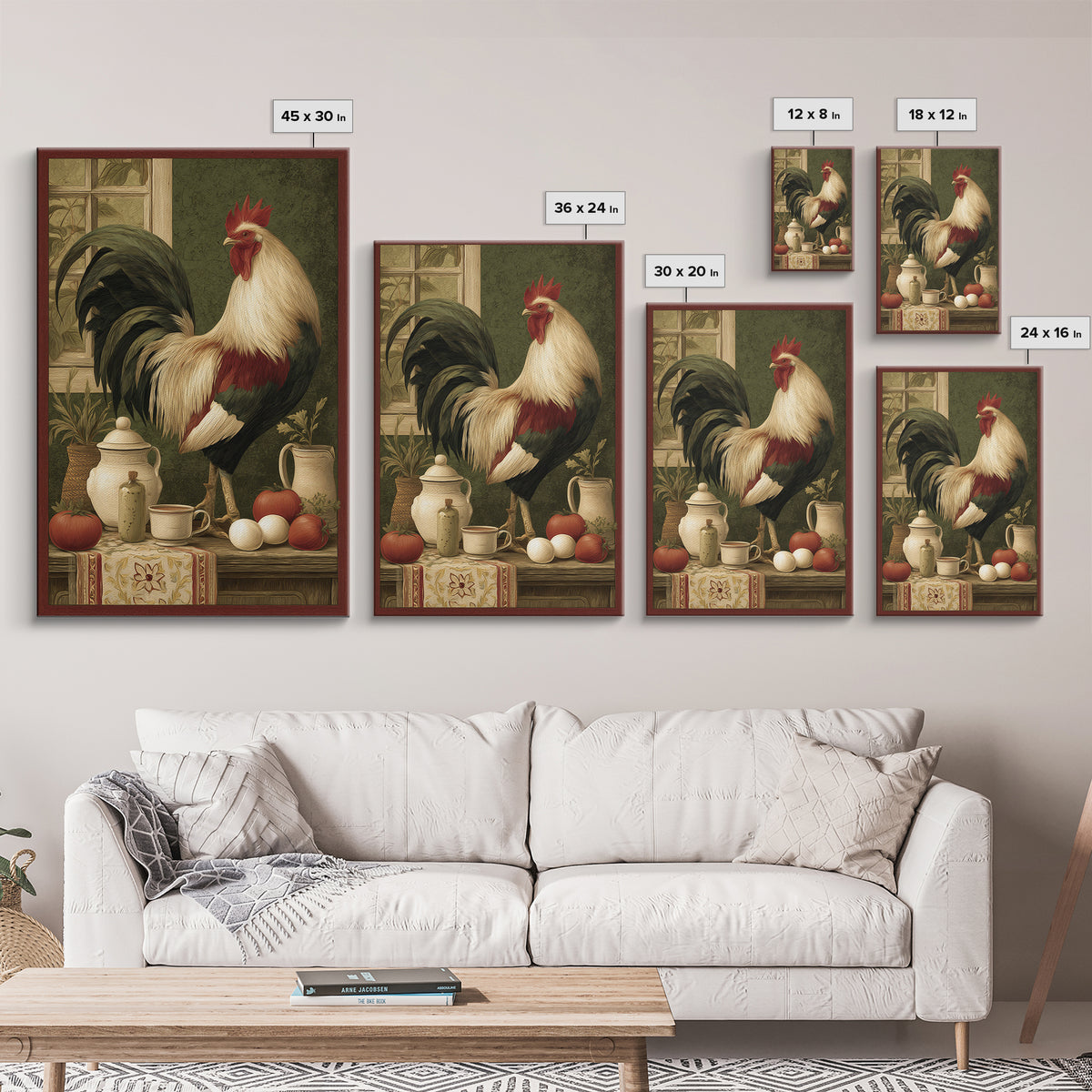 Rooster Portrait for Country Kitchen Charm Framed Canvas Print, Kitchen Art, Trendy Wall Art, Kitchen Decor, Fine Art, Kitchen, KIT-2x3-24