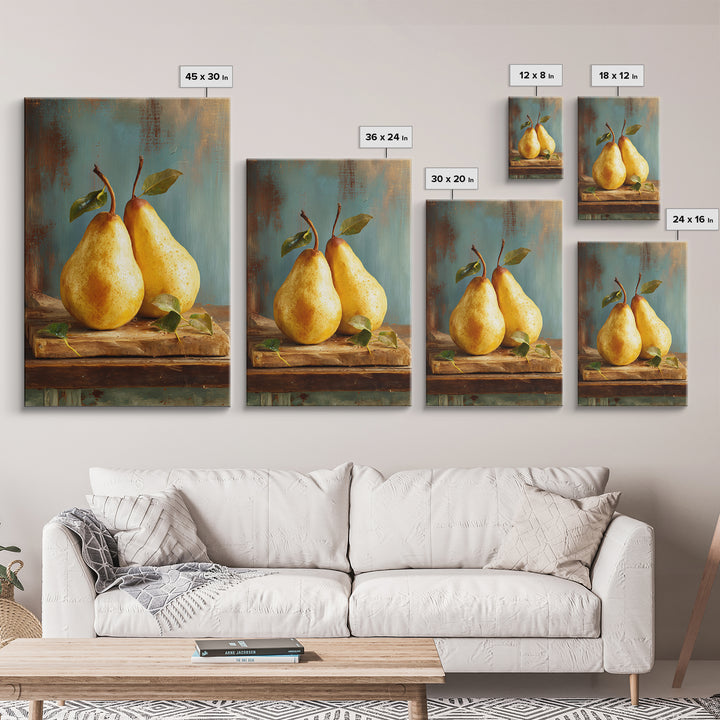 Farmhouse Pears on a Wooden Board Framed Canvas Print, Kitchen Art, Wall Decor, Kitchen Decor, Abstract Art, Kitchen, KIT-2x3-41