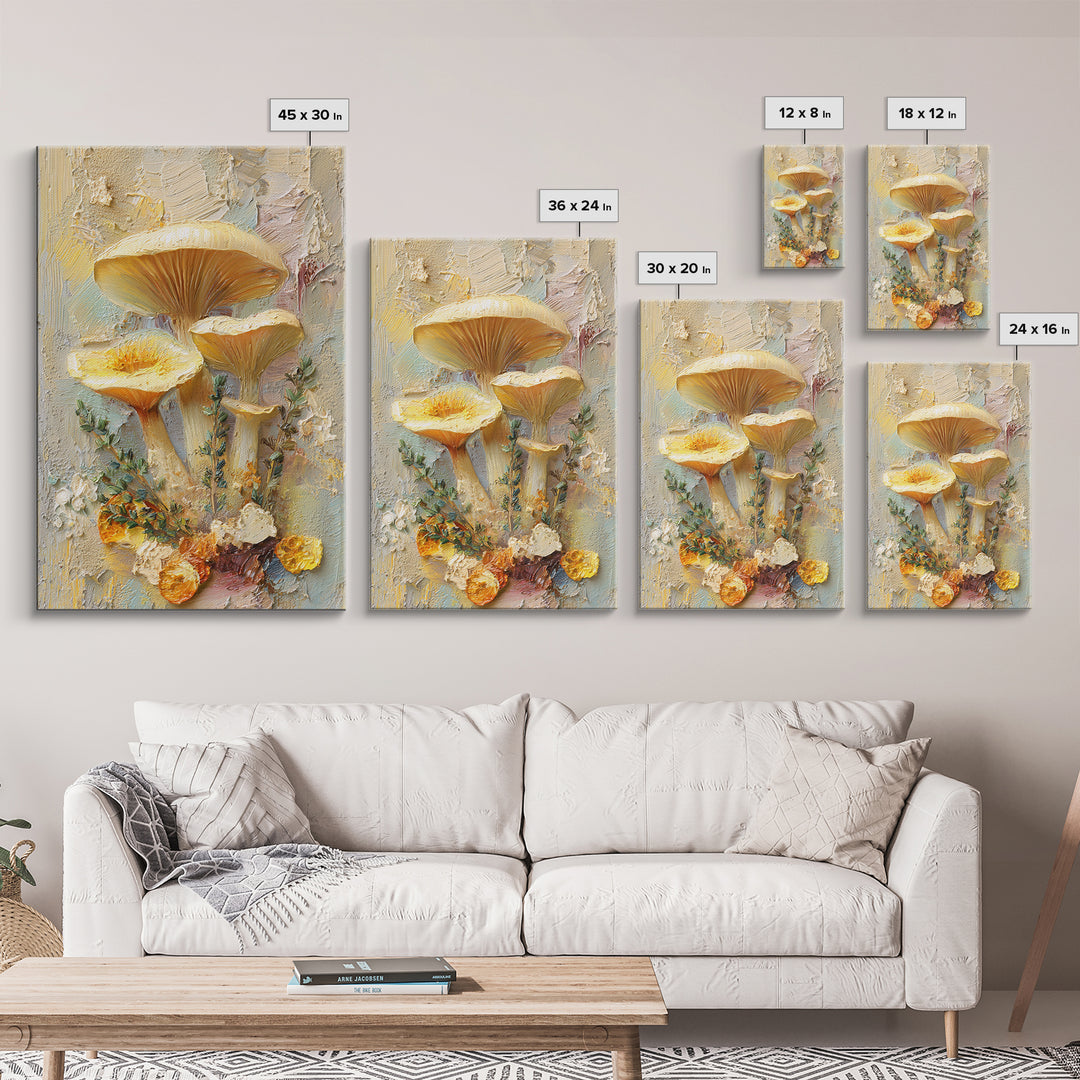 Mushrooms and Thyme Botanical Study Framed Canvas Print, Kitchen Art, Wall Art, Kitchen Decor, Kitchen, Kitchen Wall Art, KIT-2x3-47