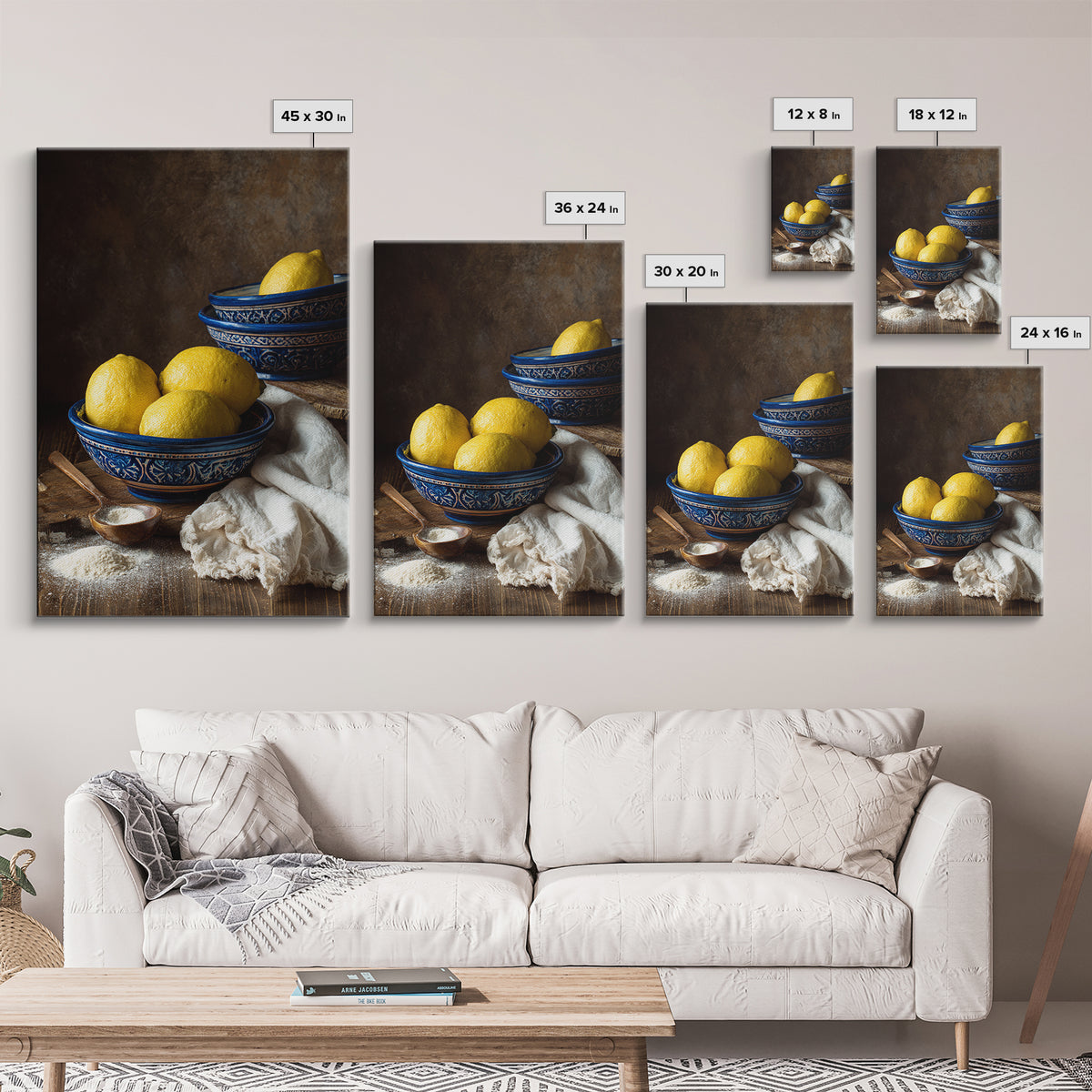 Lemons and Blue Ceramic Bowl Still Life Canvas Print, Kitchen Art, Prints, Kitchen Decor, Fine Art, Kitchen, Kitchen Wall Decor, KIT-2x3-58