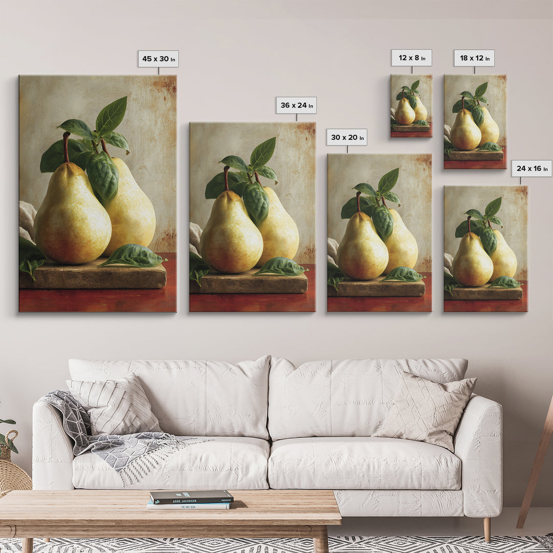 Farmhouse Pears on a Wooden Board Canvas Print, Kitchen Art, Digital Wall Art, Kitchen Decor, Fine Art, Kitchen, Kitchen Prints, KIT-2x3-65