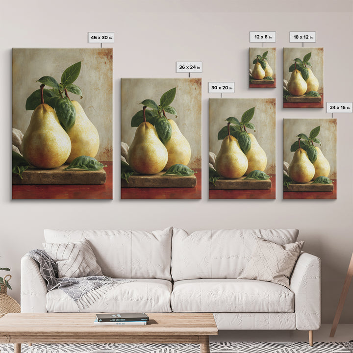 Farmhouse Pears on a Wooden Board Canvas Print, Kitchen Art, Digital Wall Art, Kitchen Decor, Fine Art, Kitchen, Kitchen Prints, KIT-2x3-65