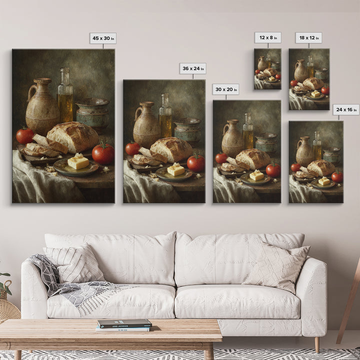 Fresh Bread with Butter and Honey Framed Canvas Print, Kitchen Art, Kitchen, Kitchen Decor, Watercolor Art, Kitchen, KIT-2x3-74