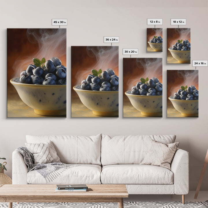 Blueberries in a White Bowl Framed Canvas Print, Kitchen Art, Art Prints, Kitchen Decor, Fine Art, Kitchen, Modern Art, KIT-2x3-75