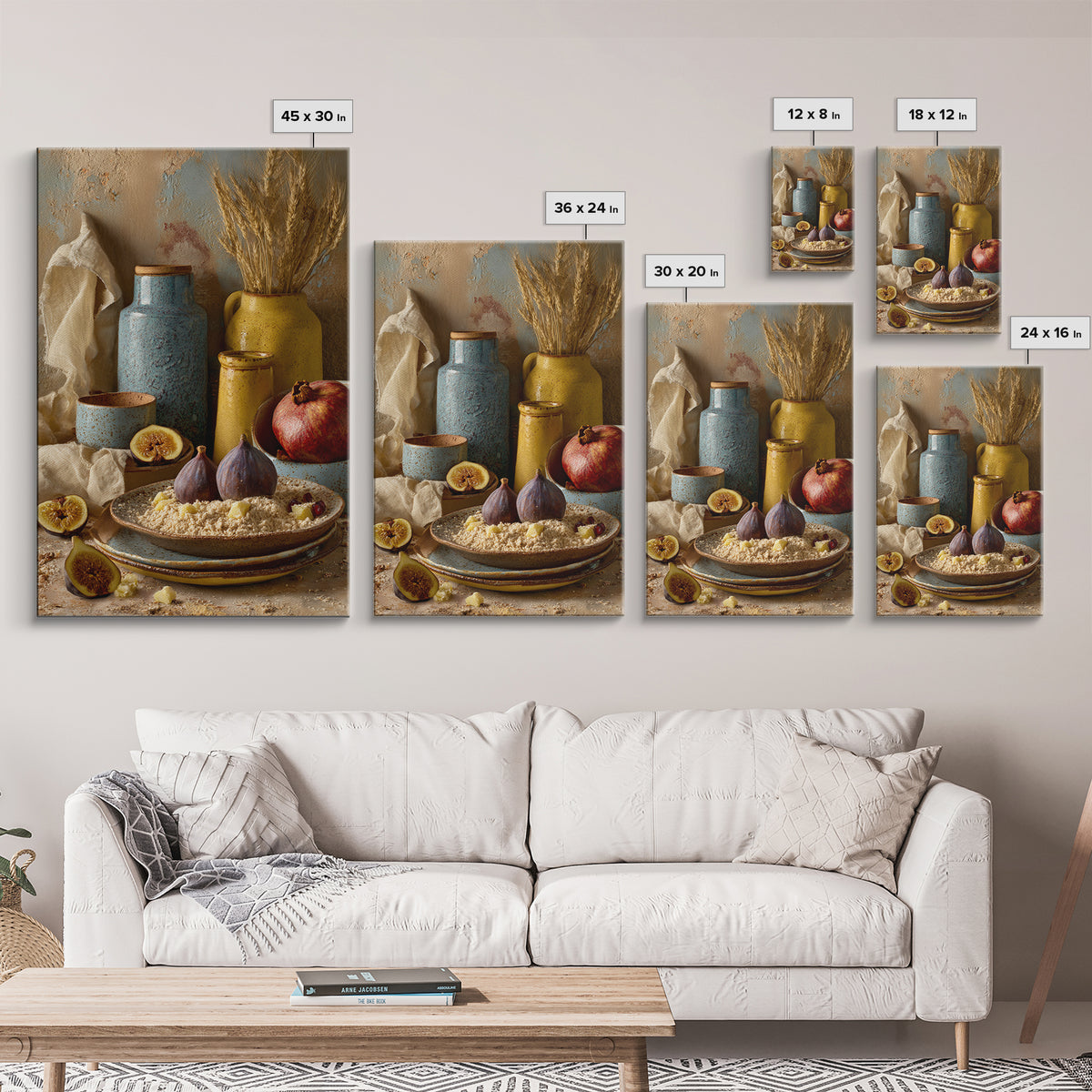 Figs Pomegranates and Linen Composition Framed Canvas Print, Kitchen Art, Wall Decor, Kitchen Decor, Abstract Art, Kitchen, KIT-2x3-78