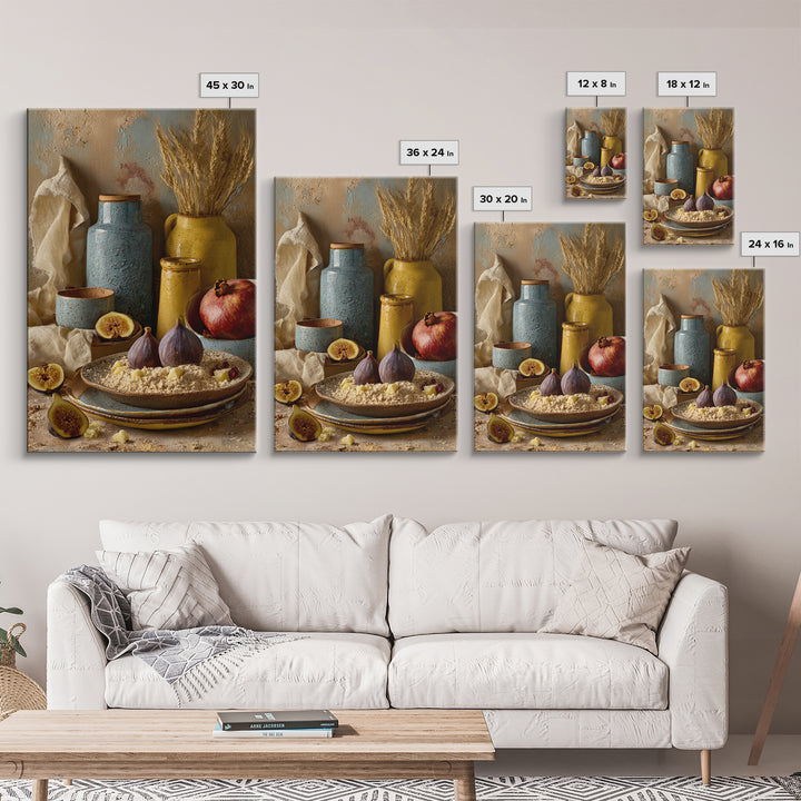 Figs Pomegranates and Linen Composition Framed Canvas Print, Kitchen Art, Wall Decor, Kitchen Decor, Abstract Art, Kitchen, KIT-2x3-78