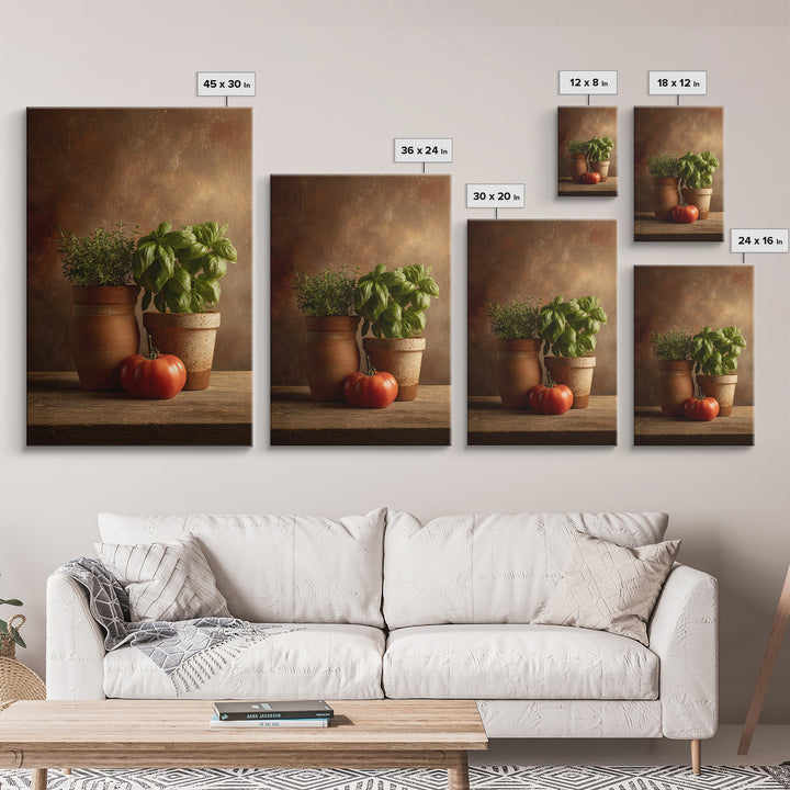 Fresh Herbs in Terracotta Pots Canvas Print, Kitchen Art, Digital Print, Kitchen Decor, Oil Painting, Kitchen, Kitchen Print, KIT-2x3-81