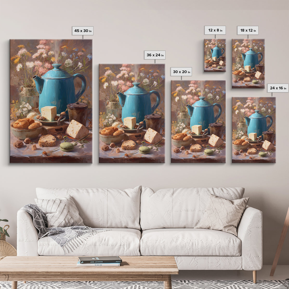 Tea Kettle with Steam and Wildflowers Framed Canvas Print, Kitchen Art, Digital Art, Kitchen Decor, Watercolor Art, Kitchen, KIT-2x3-94