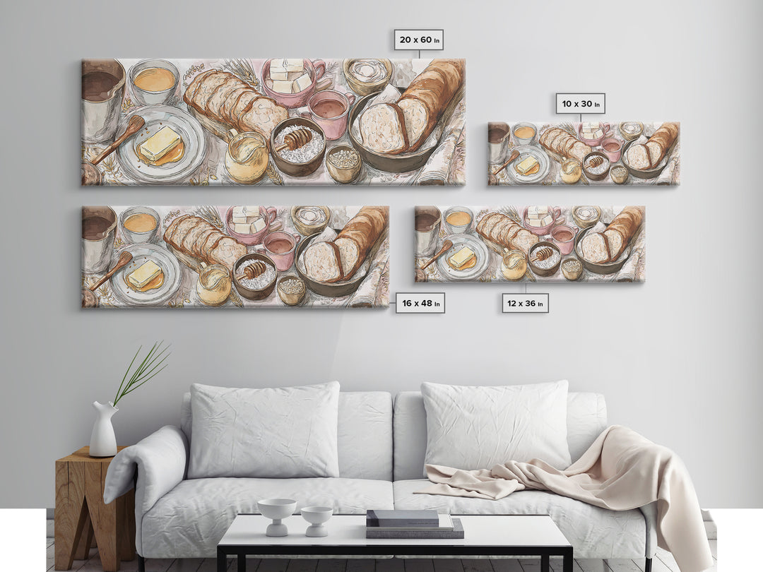 Fresh Bread with Butter and Honey Framed Canvas Print, Kitchen Art, Home Decor, Kitchen Decor, Fine Art, Kitchen, Digital Print, KIT-3x1-10