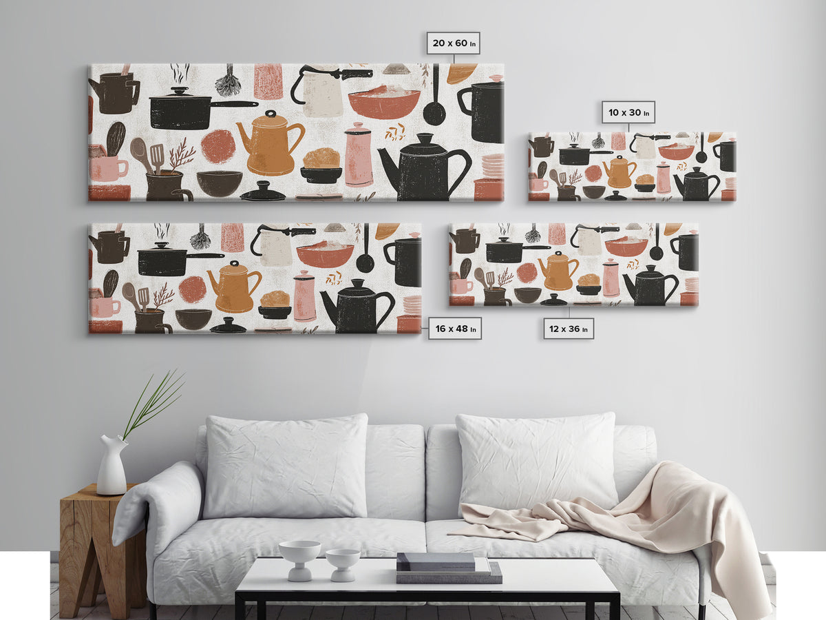Kitchen Utensil Silhouettes Canvas Print, Kitchen Art, Art Deco, Kitchen Decor, Fine Art, Kitchen, Poster Art, Trendy Wall Art, KIT-3x1-13