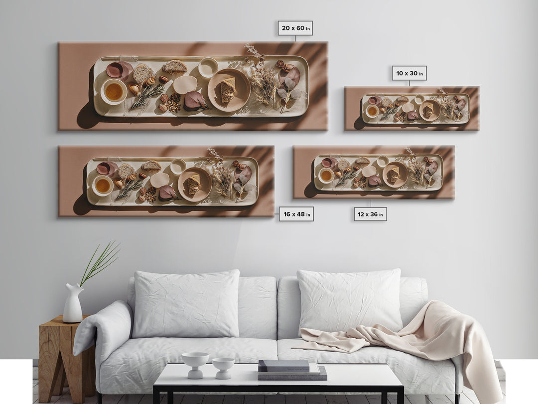 Chef Knives and Herbs Arranged as Graphic Canvas Print, Kitchen Art, Art Deco, Kitchen Decor, Watercolor Art, Kitchen, KIT-3x1-26