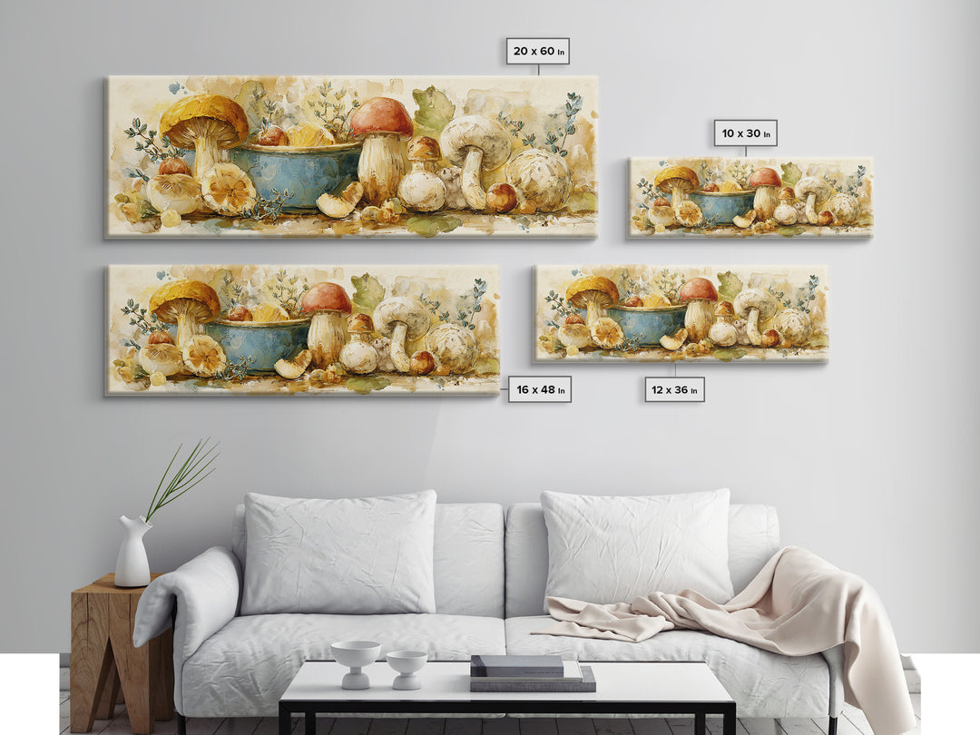 Mushrooms and Thyme Botanical Study Canvas Print, Kitchen Art, Luxury Decor, Kitchen Decor, Fine Art, Kitchen, Art Prints, KIT-3x1-31